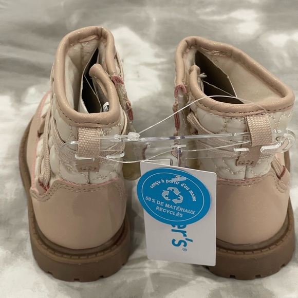 New Carters 6 Beige/Pink Glitter Accent Boots with Heart Patterned Stitching - Picture 3 of 6